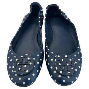 Tory Burch Minnie Navy Blue Polka Dot Travel Ballet Flats